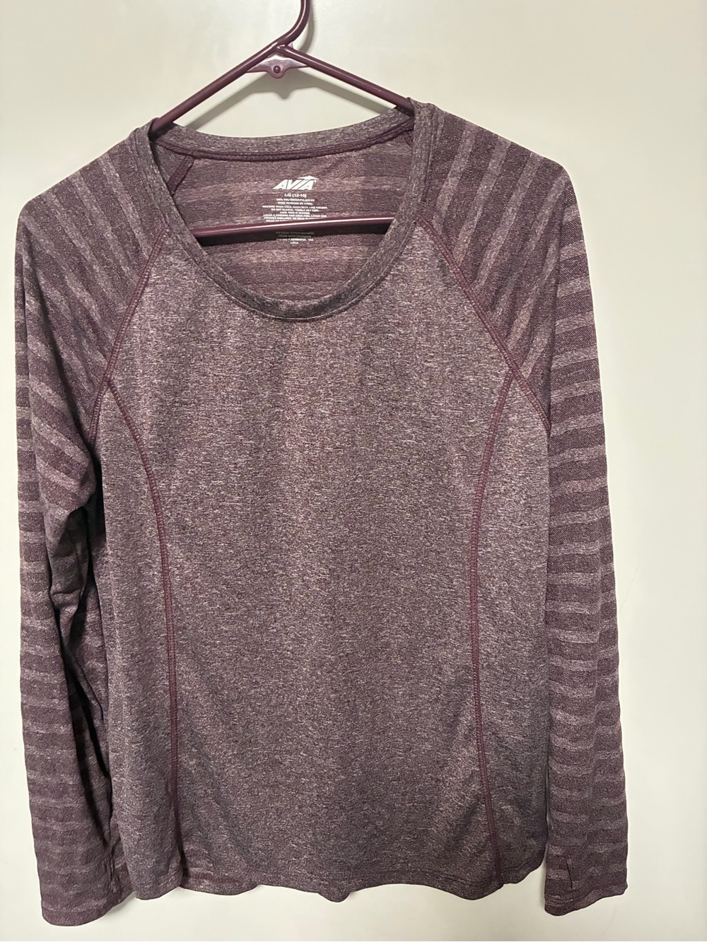 Avia Heather Plum Striped Sleeve Performance Top